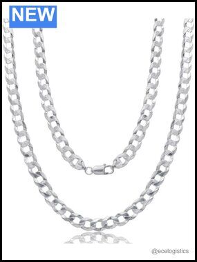925 Sterling Silver 9mm Curb Cuban Link Chain Necklace 20in Italy